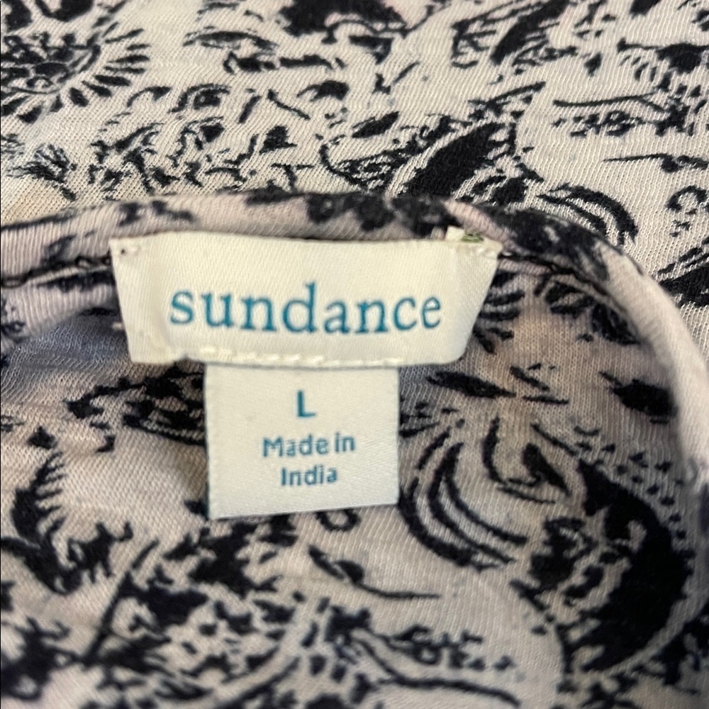 Sundance Catalog Navy White Floral Boho Top Crochet Neck Tie Detail Size L - Picture 5 of 6